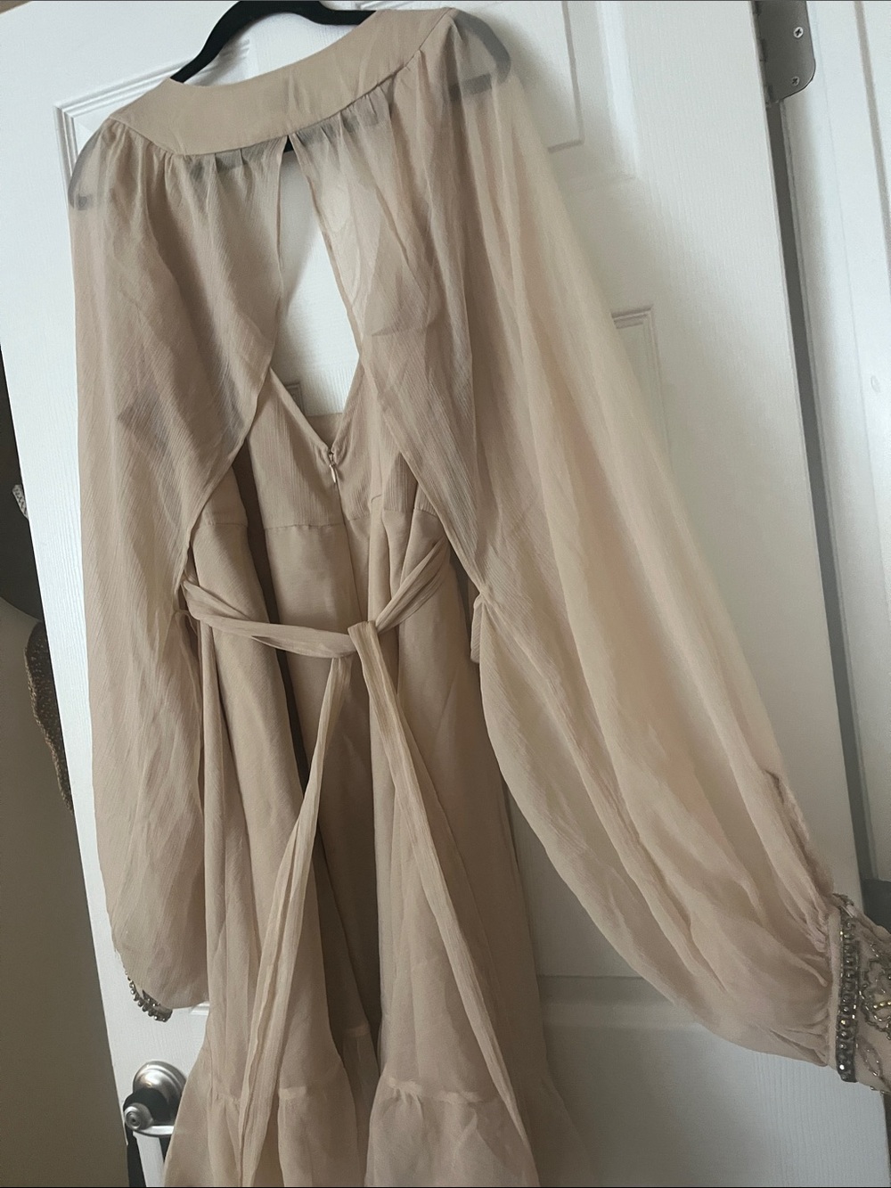 ASOS Curve Beige Embellished Long Sleeve V-Neck Dress - Picture 5 of 5